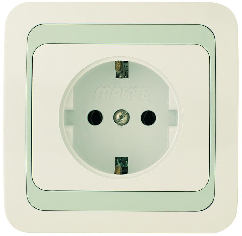 Розетка 1-м СП Mimoza 10А евро стандарт бел./сер. Makel 12408