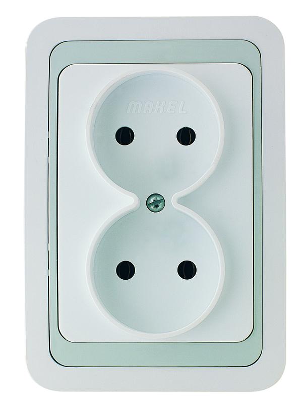 Розетка 2-м СП Mimoza 10А без заземл. бел./сер. Makel 12417