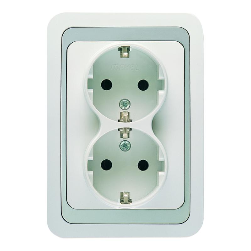 Розетка 2-м СП Mimoza 10А евро стандарт бел./сер. Makel 12482