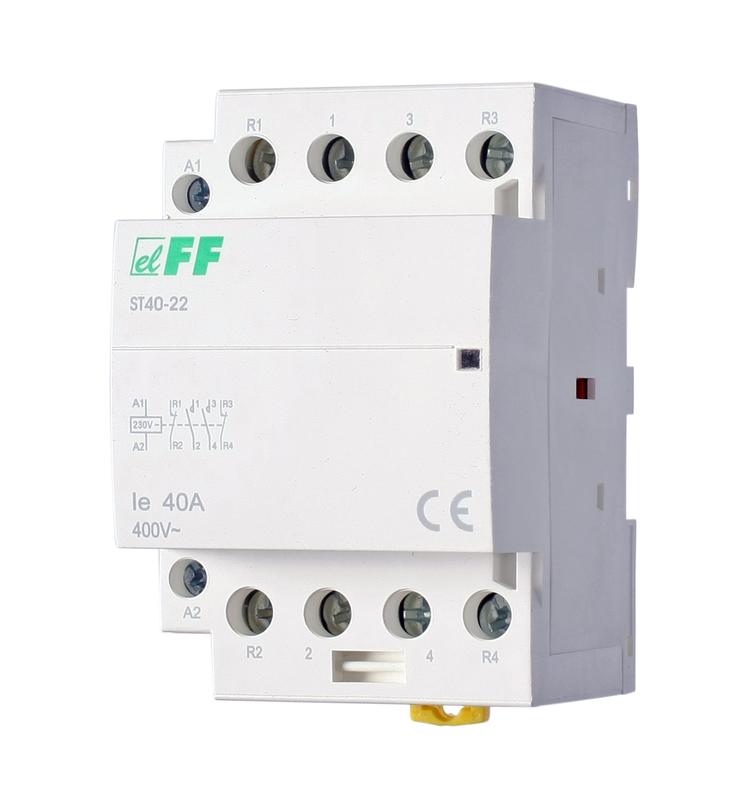 Контактор ST40-22 (2NO+2NC 6.4Вт 3 модуля монтаж на DIN-рейке 230В AC 40А IP20) F&F EA13.001.019