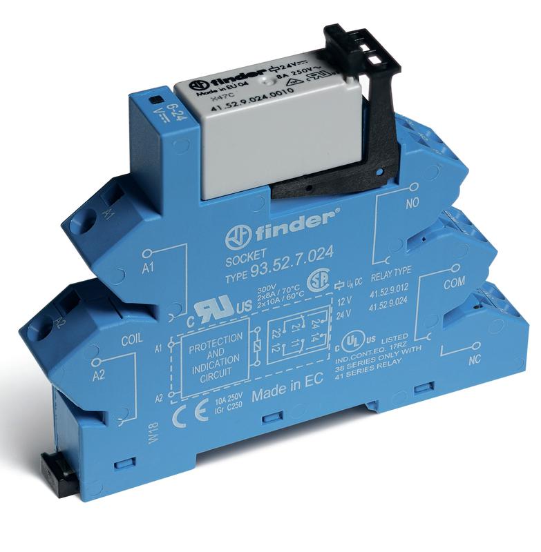 Модуль интерфейсный (сборка 41.52.9.024.0010 + 93.52.0.024) электромеханич. реле 2CO 8А AgNi 24В AC/DC IP20 безвинт. клеммы пружин. зажим FINDER 386200240060