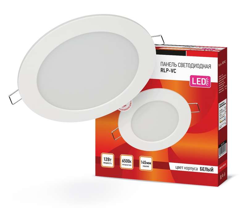Светильник светодиодный RLP-VC 12Вт 6500К IP40 960лм 230В 145мм круглый встраив. панель бел. IN HOME 4690612024530