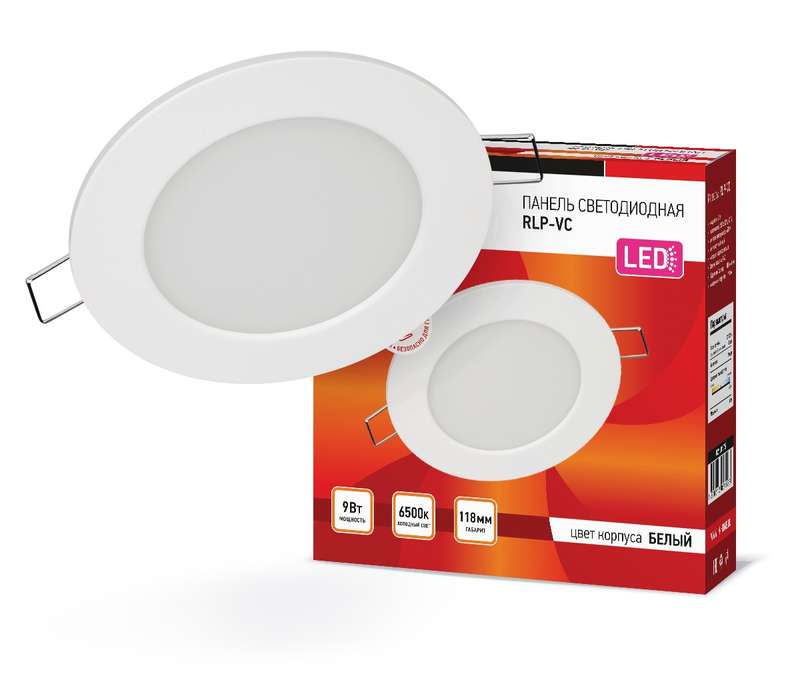 Светильник светодиодный RLP-VC 9Вт 6500К IP40 630лм 230В 118мм круглый встраив. панель бел. IN HOME 4690612024523