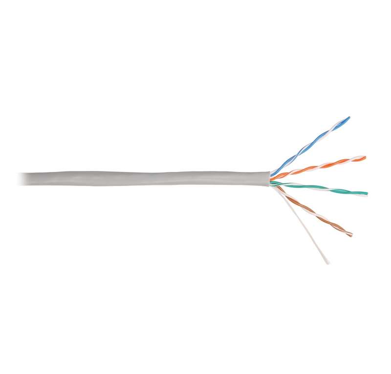 Кабель U/UTP кат.5E (класс D) 4 пары тест по ISO/IEC 100МГц ОЖ BC (чистая медь) 24AWG (0.49мм) внутр. PVC нг(А) сер. (уп.100м) NIKOLAN NKL 2101A-GY