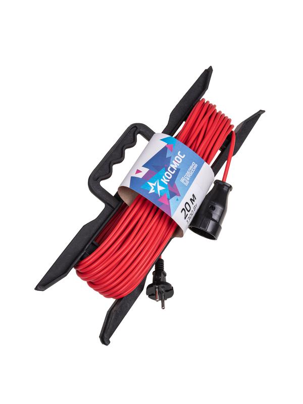 Удлинитель-шнур на рамке 1х20м 6А IP20 1.3кВт ПВС 2х0.75 КОСМОС YPKsm20m-1g(6A)