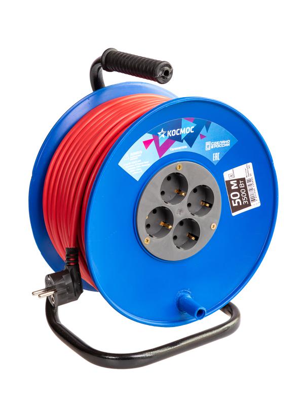 Удлинитель на катушке 4х50м с заземл. 16А IP20 3.5кВт ПВС 3х1.5 КОСМОС YKKsm50m-4g-Z(16A)