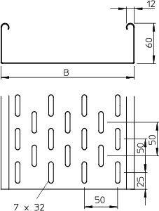 Лоток листовой перфорированный 50х60 L3000 сталь 1мм MKS 605 FT OBO 6055516
