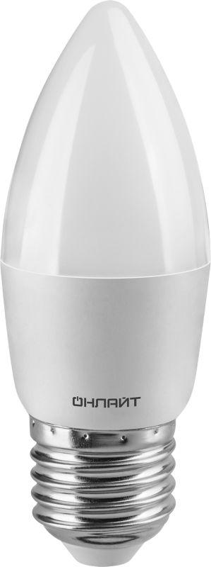 Лампа светодиодная 61 129 OLL-C37-6-230-6.5K-E27-FR 6Вт свеча 6500К холод. бел. E27 600лм 176-264В ОНЛАЙТ 61129