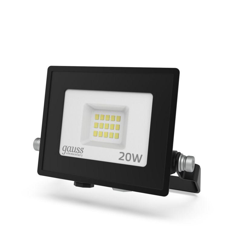 Прожектор светодиодный Elementary 20Вт 6500К IP65 1700лм 200-240В ДО ПРОМО G2 черн. GAUSS 613100320P