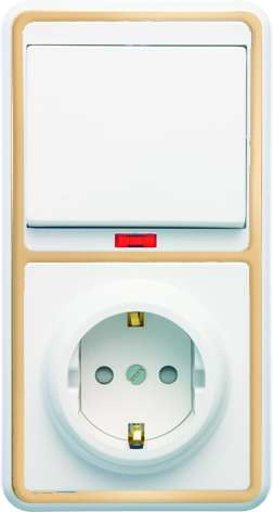 Блок БКВР-211 Бэлла (1-кл. выкл. с подсветкой + розетка с заземл. защ. шторки) зол. Кунцево 5826