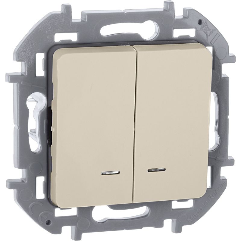 Выключатель 2-кл. Inspiria 10А IP20 250В 10AX с подсветкой/индикацией механизм сл. кость IEK 673631