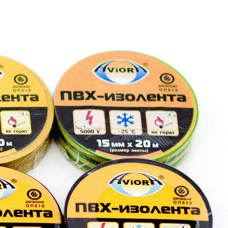 Изолента ПВХ 15мм (рул.20м) желт./зел. AVIORA 305-024
