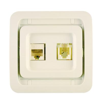 Розетка компьютерная + телефонная 2-м СП Mimoza TF кат.5E без вставки евро стандарт крем. Makel 32037