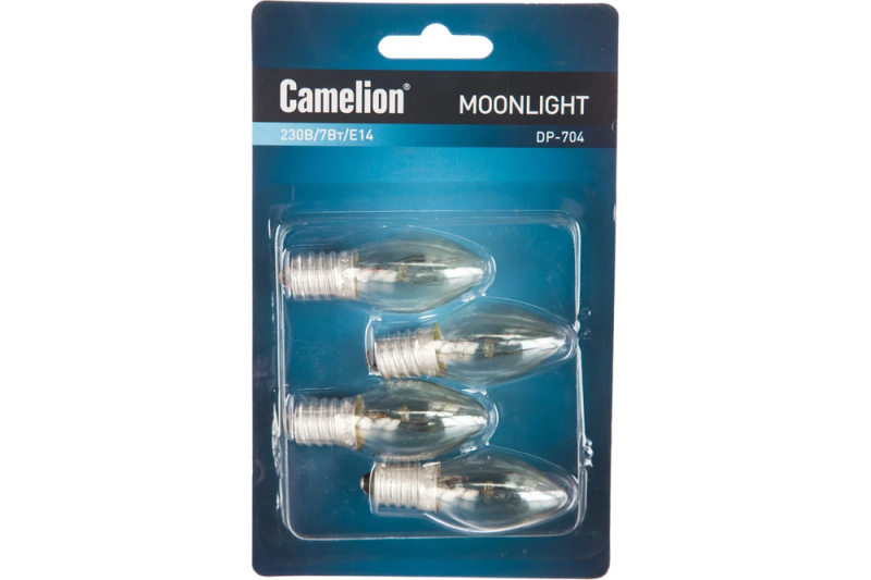 Лампа накаливания DP-704 BL-4 (лампа запас. для ночников прозрачная 220В 7Вт E14) (уп.4шт) Camelion 7077