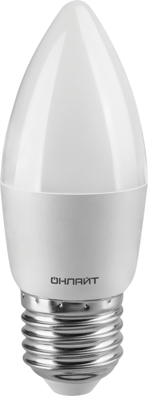 Лампа светодиодная 71 634 OLL-C37-8-230-2.7K-E27-FR 8Вт свеча 2700К тепл. бел. E27 800лм 176-264В ОНЛАЙТ 71634