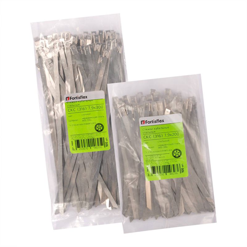 Хомут кабельный СКС (316) 4.6х300 стальной (уп.100шт) Fortisflex 74870