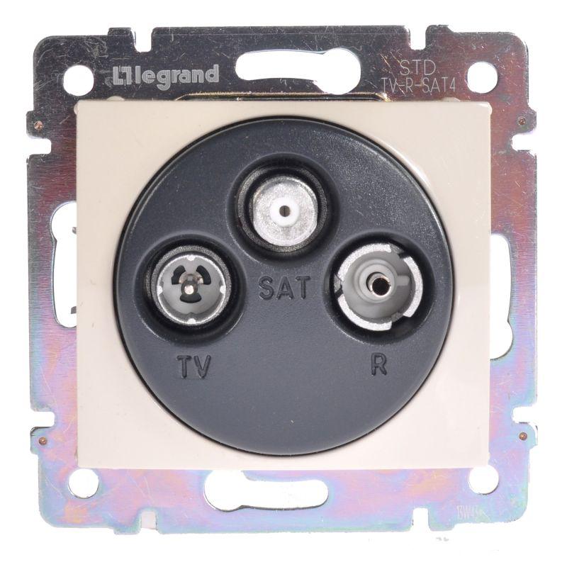 Розетка телевизионная TV/R/SAT СП Valena 1.5дБ 2400МГц двухкабельная с топологией "звезда" сл. кость Leg 774110