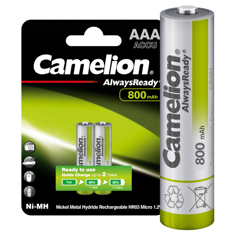 Аккумулятор AAA/HR03 1.2В 800мА.ч Ni-MH Always Ready NH-AAA800ARBP2 BL-2 металлик (блист.2шт) Camelion 7965