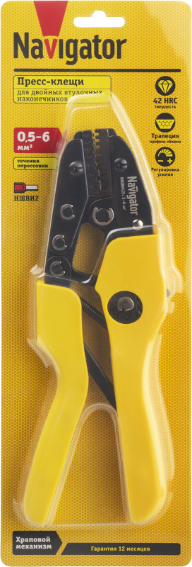 Пресс-клещи 80 382 NHT-Pkv01-M-2-6 для втулочных 2х6кв.мм Navigator 80382