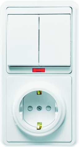 Блок БКВР-210 Бэлла (2-кл. выкл. с подсветкой + розетка с заземл. защ. шторки) бел. Кунцево 5837