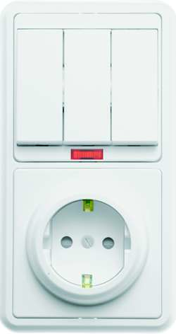 Блок БКВР-209 Бэлла (3-кл. выкл. с подсветкой + розетка с заземл. защ. шторки) бел. Кунцево 5849