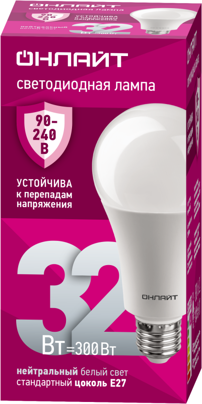 Лампа светодиодная 90 409 OLL-A70-32-230-4K-E27 32Вт грушевидная 4000К E27 90-240В PRO ОНЛАЙТ 90409