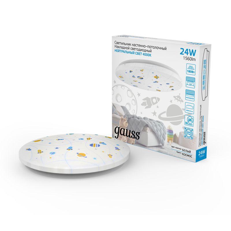 Светильник светодиодный 380х63 24Вт 4000К IP20 1560Лм круг (динозавр) настенно-потолочный накладной GAUSS 941411224D