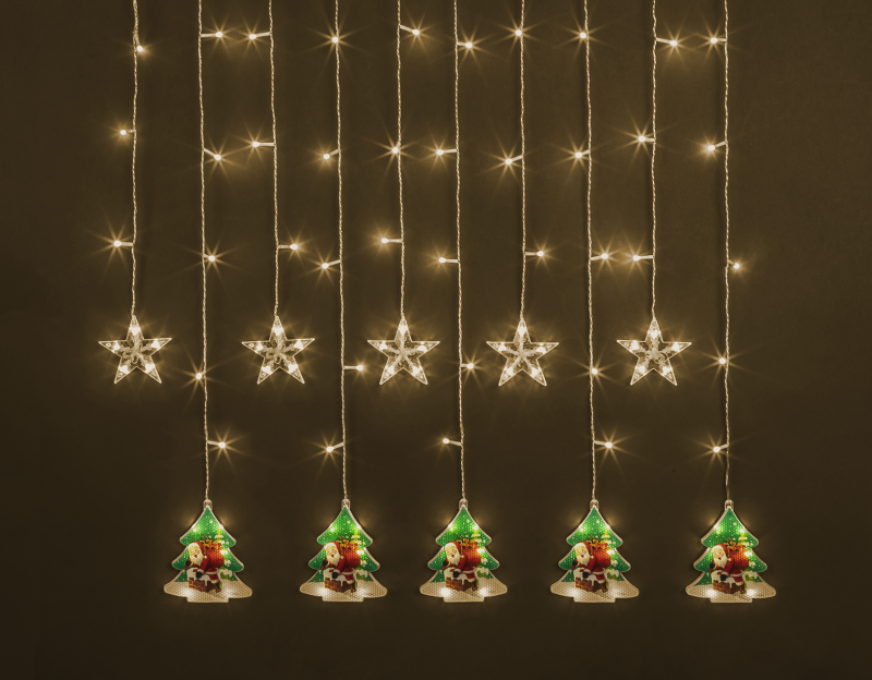 Гирлянда светодиодная "Бахрома" "Звезды и елки" 95 027 NGF-D037-04 3х0.6м WW IP20 Navigator 95027
