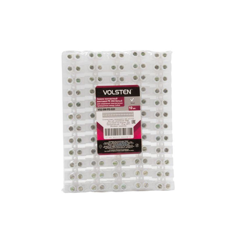 Зажим контактный винтовой V02-9W-РЕ-020 РЕ 20А 4.0-10кв.мм бел. Volsten 9736