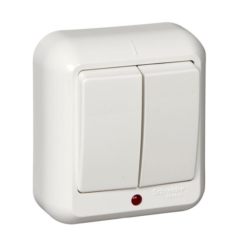 Выключатель 2-кл. ОП Прима 6А IP20 с индикацией сл. кость (опт. упак.) SchE A56-007-S