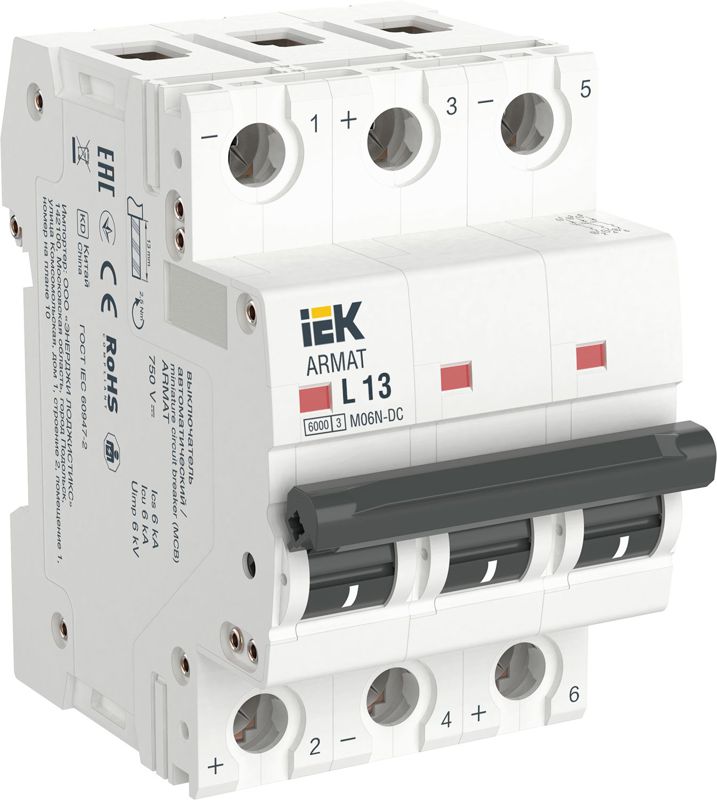 Выключатель автоматический модульный 3п L 13А M06N-DC ARMAT IEK AR-M06N-3-L013DC