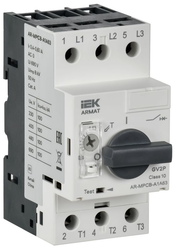 Выключатель автоматический защиты двигателя A1 GV2P 0.4-0.63А ARMAT IEK AR-MPCB-A1A63