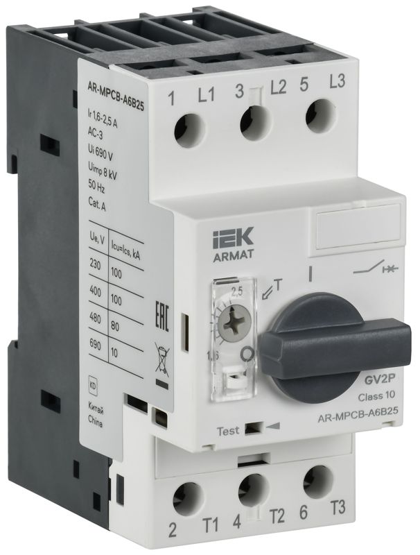 Выключатель автоматический защиты двигателя A6 GV2P 1.6-2.5А ARMAT IEK AR-MPCB-A6B25