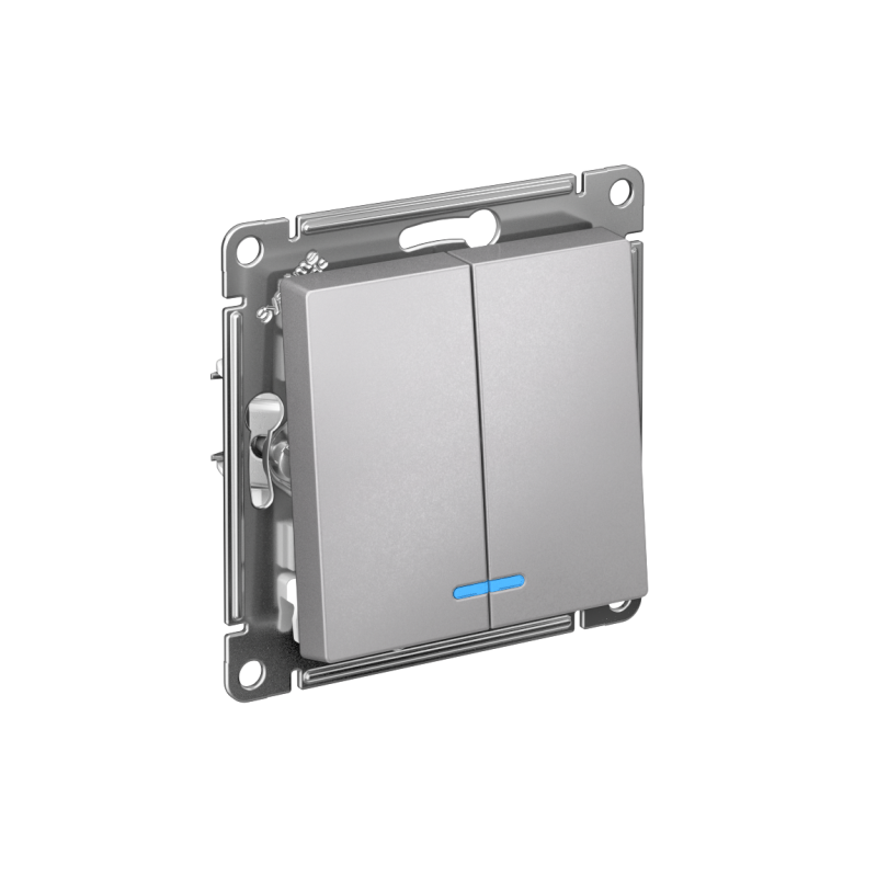 Выключатель 2-кл. AtlasDesign (сх. 5а) 10AX с подсветкой быстрозажим. клем. механизм алюм. SE ATN000353S