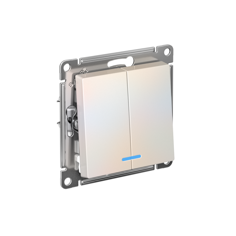 Выключатель 2-кл. AtlasDesign (сх. 5а) 10AX с подсветкой быстрозажим. клем. механизм жемчуж. SE ATN000453S