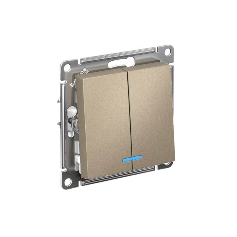 Выключатель 2-кл. AtlasDesign (сх. 5а) 10AX с подсветкой быстрозажим. клем. механизм шампань SE ATN000553S