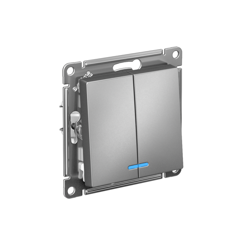 Выключатель 2-кл. AtlasDesign (сх. 5а) 10AX с подсветкой быстрозажим. клем. механизм сталь SE ATN000953S