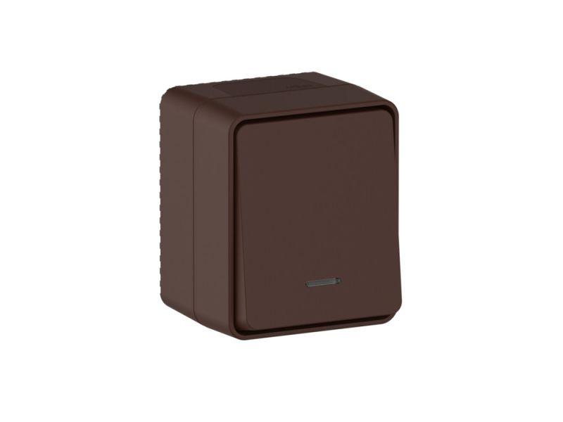 Выключатель 1-кл. ОП AtlasDesign PROFI IP54 10AX с подсветкой корич. SE ATN546013