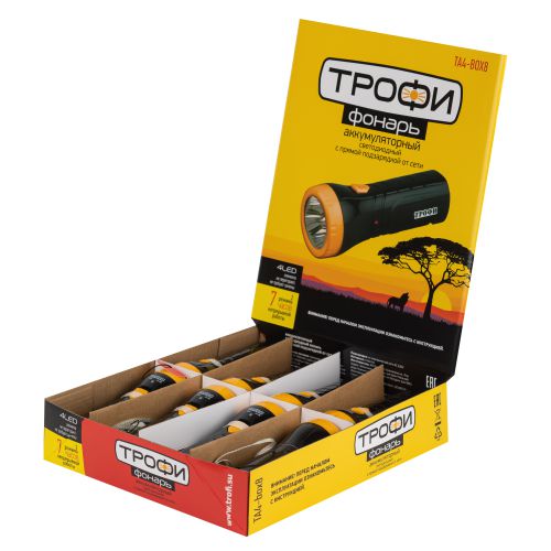 Фонарь аккумуляторный TA4-box8 4LED аккум. 4В 0.5А.ч ПРОМО-бокс (уп.8шт) Трофи Б0004985