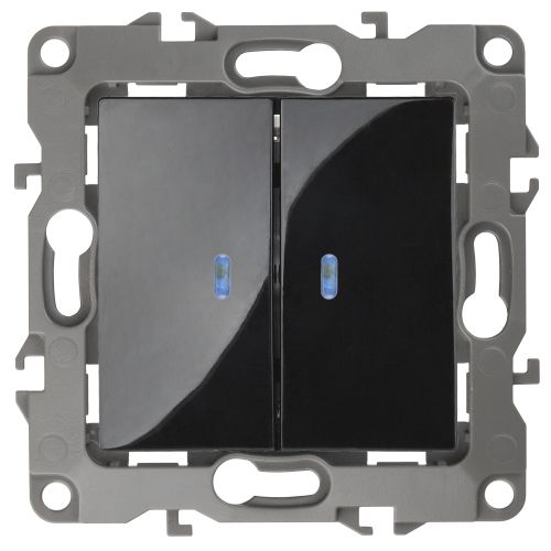 Выключатель 2-кл. СП Эра12 12-1105-06 10А IP20 250В 10AX с подсветкой механизм черн. Эра Б0014662