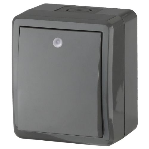 Выключатель 1-кл. ОП Эра Эксперт 10А IP54 11-1402-03 250В 10AX с подсветкой сер. Эра Б0020672