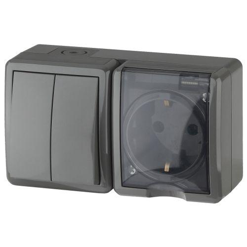 Блок ОП розетка+выключатель 2-кл. 11-7402-03 16АХ(10AX)-250В IP54 Эксперт сер. ЭРА Б0020736