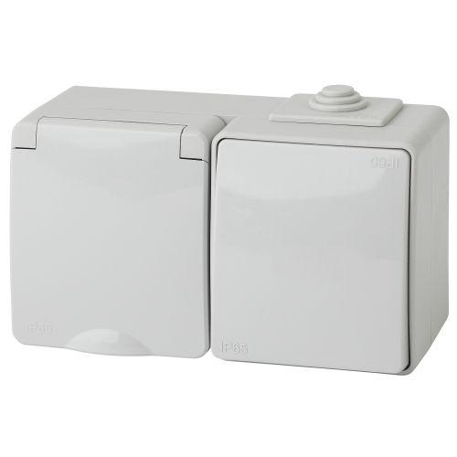 Блок розетка+выкл. ОП Эра Эксперт 11-7601-03 16А(10AX)-250В гориз. IP65 сер. ЭРА Б0035993