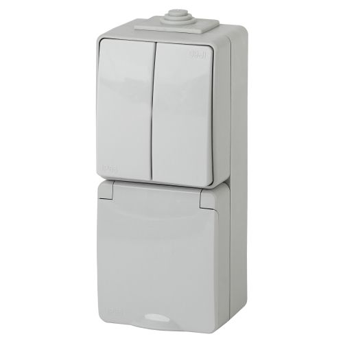 Блок розетка+выкл. ОП Эра Эксперт 11-7608-03 16А(10AX)-250В двойн. верт. IP65 сер. ЭРА Б0035999