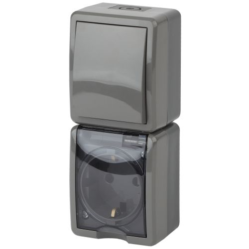 Блок розетка+выкл. ОП Эра Эксперт 11-7407-03 16А(10AX)-250В верт. IP54 сер. ЭРА Б0036005