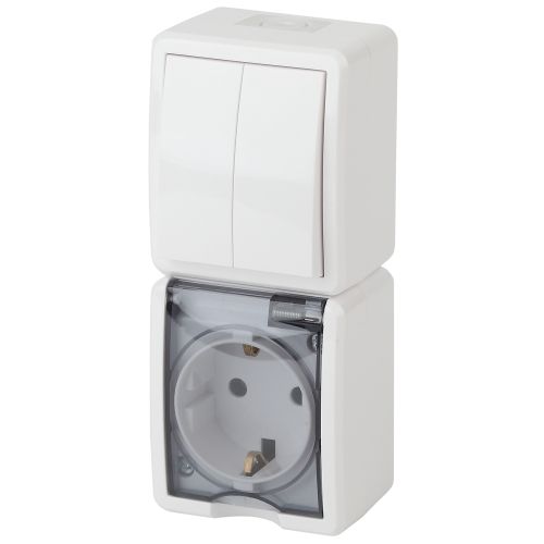 Блок розетка+выкл. ОП Эра Эксперт 11-7408-01 16А(10AX)-250В двойн. верт. IP54 бел. ЭРА Б0036006