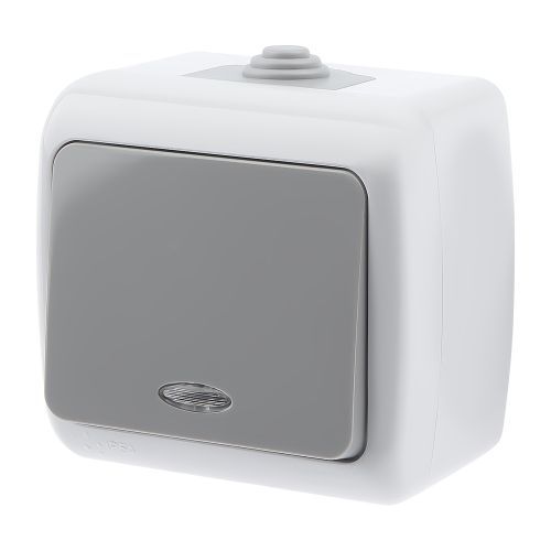 Выключатель 1-кл. ОП Atlantic 10А IP54 250В с подсветкой сер. 5-102-03 Intro Б0050941