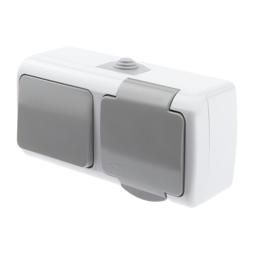 Блок розетка с выкл. 1-кл. ОП 10(16)А 250В 2P+E IP54 сер. Atlantic 5-701-03 Intro Б0050947