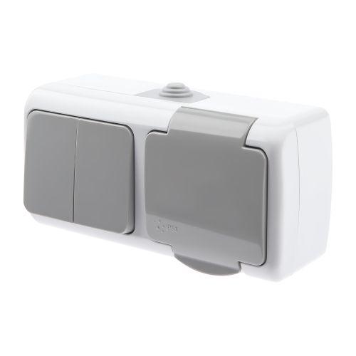 Блок розетка с выкл. 2-кл. ОП 10(16)А 250В 2P+E IP54 сер. Atlantic 5-702-03 Intro Б0050948