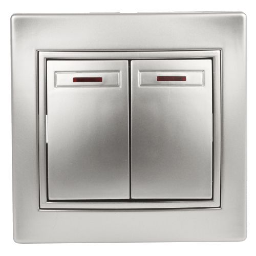 Выключатель 2-кл. СП Plano 10А IP20 1-105-03 250В с подсветкой алюм. Intro Б0053777